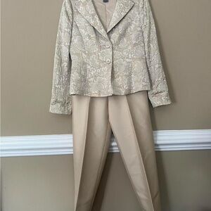 Ann Taylor Cream Floral Blazer and Tan Pants Set